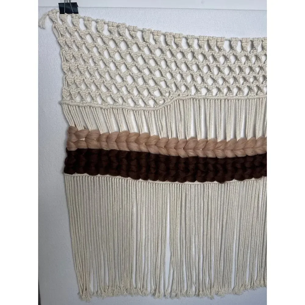Large 39x34 Boho Macrame Wall Hanging Fringe Neutral Decor